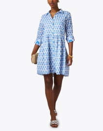 Look image thumbnail - Ro's Garden - Deauville Blue Floral Print Shirt Dress