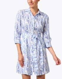 Front image thumbnail - 120% Lino - Blue Print Linen Shirt Dress