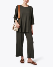 Look image thumbnail - Eileen Fisher - Green Ribbed Wide Leg Pant