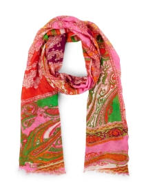 Red Pink and Green Paisley Print Cashmere Silk Scarf