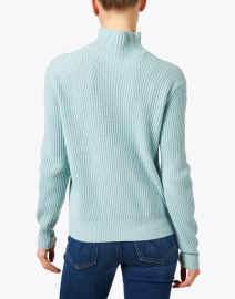 Back image thumbnail - Kinross - Aqua Blue Ribbed Cashmere Sweater