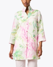 Front image thumbnail - Connie Roberson - Rita Pink and Green Floral Linen Jacket
