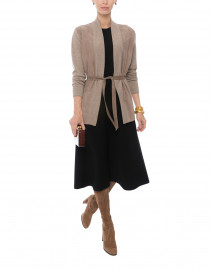Taupe Suede Cashmere Belted Cardigan