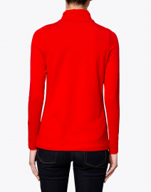 Back image thumbnail - E.L.I. - Red Cotton Ruched Mock Neck Top