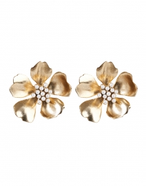 Product image thumbnail - Oscar de la Renta - Gold and Pearl Tropical Flower Stud Earrings
