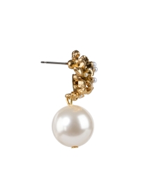 Back image thumbnail - Oscar de la Renta - Flower Gold and Pearl Drop Earrings