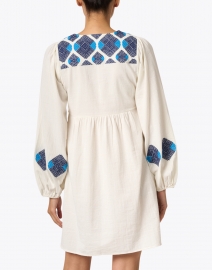 Figue - Lucie Ivory and Blue Embroidered Cotton Dress