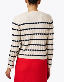 Back image thumbnail - Blue - Cream Cotton Stripe Sweater