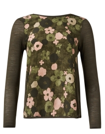 Green Floral Print Panel Top