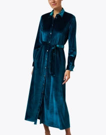 Front image thumbnail - Caliban - Blue Stretch Velvet Shirt Dress