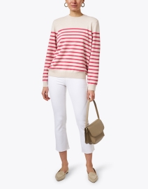 Look image thumbnail - A.P.C. - Phoebe Beige Striped Cashmere Sweater
