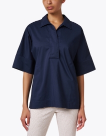 Front image thumbnail - Hinson Wu - Cindy Navy Stretch Cotton Top