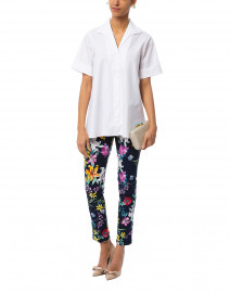 Navy Floral Printed Control Stretch Ankle Pant