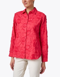 Front image thumbnail - Hinson Wu - Margot Coral Embroidered Floral Cotton Blouse
