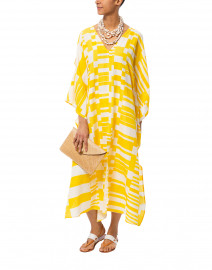 Carolina Yellow and White Printed Silk Linen Kaftan Dress