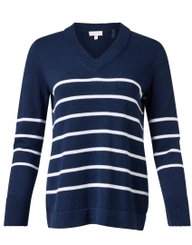 Product image thumbnail - Kinross - Navy and White Stripe Cotton Sweater