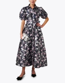 Look image thumbnail - Abbey Glass - Charlotte Navy and Silver Jacquard Dress