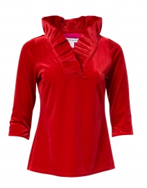 Red Stretch Velvet Ruffleneck Top