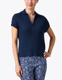 Front image thumbnail - Kinross - Navy Ribbed Polo Sweater