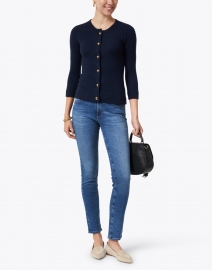 Look image thumbnail - Cortland Park - Navy Cashmere Cardigan with Gold Buttons