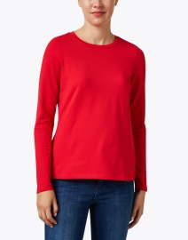 Front image thumbnail - E.L.I. - Red Pima Cotton Ruched Sleeve Top