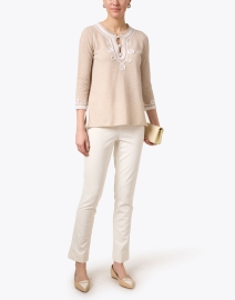 Look image thumbnail - Cortland Park - Calipso Beige Embroidered Cashmere Top