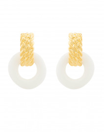 White Enamel Gold Doorknocker Clip Earrings