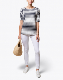 Navy and White Striped Stretch Cotton Shirt