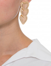 Gold Repousee Heart Drop Earrings