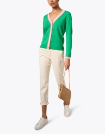 Look image thumbnail - Jumper 1234 - Green Contrast Stripe Cashmere Cardigan