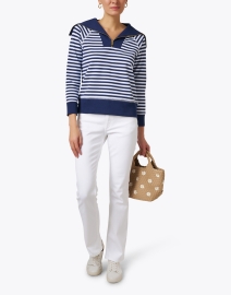 Look image thumbnail - Sail to Sable - Navy and White Stripe Quarter Zip Sweater