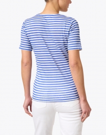 Back image thumbnail - Majestic Filatures - Blue and White Stripe Stretch Linen Top