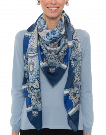 Blue Paisley Silk and Cashmere Scarf
