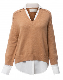 Camel Sweater with White Underlayer 