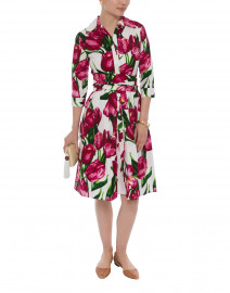 Audrey Pink Parrot Tulip Print Shirt Dress