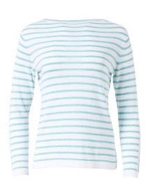 White and Green Stripe Pima Cotton Boatneck Sweater