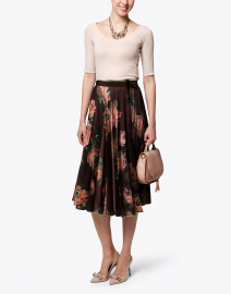 Brown Floral Printed Pleated Wrap Skirt