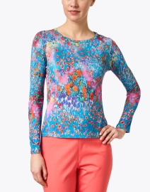Front image thumbnail - Pashma - Blue Multi Print Cashmere Silk Sweater