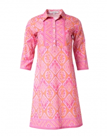 Ikat Orange and Pink Stretch Cotton Shirt Dress