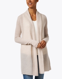 Front image thumbnail - White + Warren - Beige Trapeze Cashmere Cardigan