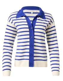 Product image thumbnail - Chinti and Parker - Cream and Blue Striped Wool Cashmere Cardigan