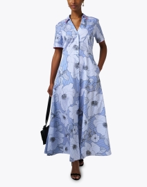 Look image thumbnail - Purotatto - Blue Floral Striped Cotton Shirt Dress 
