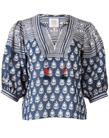 Fran Navy Print Cotton Silk Blouse