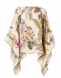 Pink Bird and Palm Printed Cashmere Silk Wool Poncho