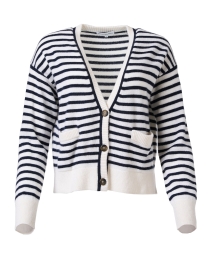 Product image thumbnail - White + Warren - White and Navy Striped Cashmere Cardigan