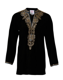 Product image thumbnail - Bella Tu - Hyderbad Black and Gold Embroidered Velvet Tunic Top