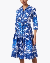 Front image thumbnail - Samantha Sung - Audrey White and Blue Print Stretch Cotton Dress