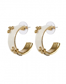 Ivory and Gold Flower Hoop Earrings