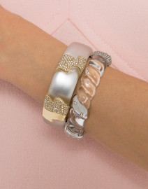 Silver Lucite Crystal Encrusted Hinge Bracelet
