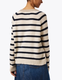 Back image thumbnail - Jumper 1234 - Navy and Beige Striped Cashmere Sweater